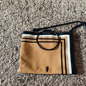 Elegant Tan and Black Clutch with Wristlet